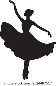 Elegant Ballerina Mid-Spin Silhouette in Flowing Dress for Dance-Themed Art and Vector Design