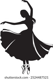 Elegant Ballerina Mid-Spin Silhouette in Flowing Dress for Dance-Themed Art and Vector Design