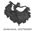 Elegant Ballerina Silhouette with Floral Dress in Motion