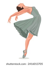 Elegant ballerina, woman dancer in a flying pose. Illustration, vector