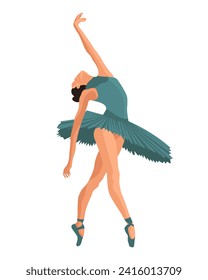 Elegant ballerina, woman dancer in a flying pose. Illustration, vector