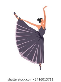 Elegant ballerina, woman dancer in a flying pose. Illustration, vector