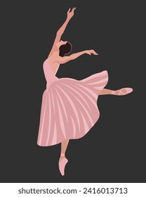Elegant ballerina, woman dancer in a flying pose. Illustration, vector