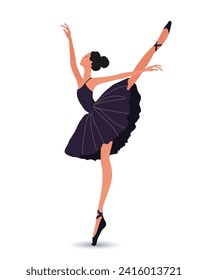 Elegant ballerina, woman dancer in a flying pose. Illustration, vector