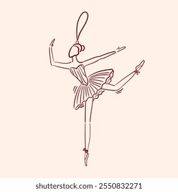 Elegant ballet dancer christmas tree decoration. Line art ballerina toy. Coquette style hand drawn clip art. Vector design