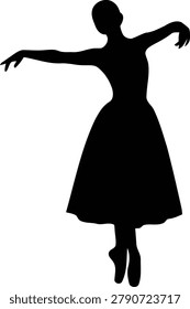 Elegant ballet dancer silhouette graphic performing a graceful pirouette pose captured in this minimalist vector illustration isolated on a clean white studio art background