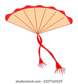 Elegant bamboo and brightly colored wabi paper umbrella , fan painted with sakura branches, washi paper, lantern with a candle inside, a traditional Japanese summer accessory.Oriental style sumie.