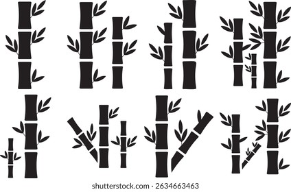 Elegant Bamboo Leaves Silhouette Vector Set – Nature Foliage Icons, Black and White Branches Illustration.