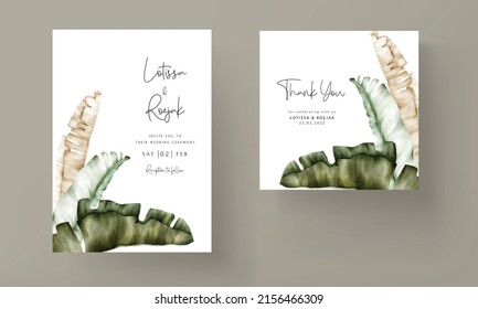 elegant banana leaves wedding invitation card