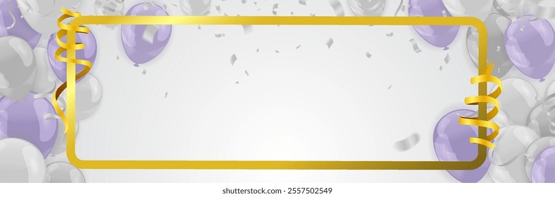 Elegant banner with balloons and confetti. Vector illustration.