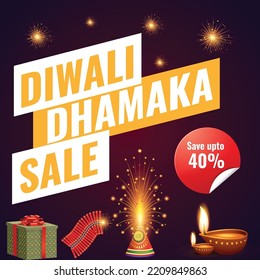 Elegant banner design of Diwali dhamaka sale Indian festival template.