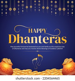 Elegant Banner Design Of Indian Festival Happy Dhanteras Template.