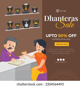 Elegant banner design of Indian festival happy Dhanteras sale template.