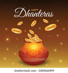 Elegant banner design of Indian festival happy Dhanteras template.