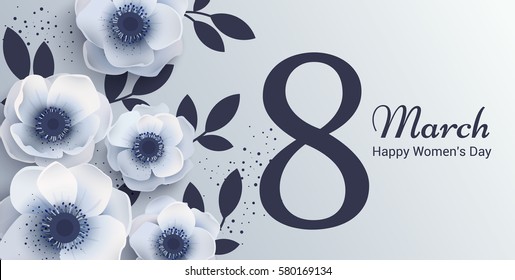 Elegant banner design template to the Women's Day. Greeting illustration anemones. Postcard on March 8, you can use the mailing list on the website, in promotional campaigns.