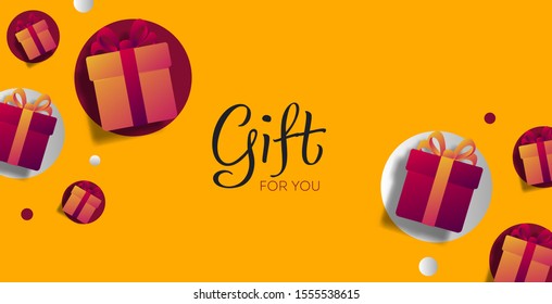 Elegant banner with gift boxes, fun yellow background with typography