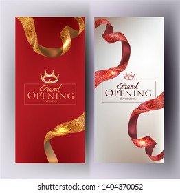 Elegant banners with curly textured ribbons. Vector illustration