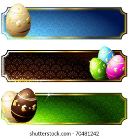 Elegant banners with gold-decorated chocolate eggs (eps10); jpg version also available