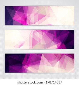 Elegant banners with light and dark pink transparent polygonal shapes