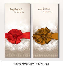 Elegant banners with pattern, bows ans ribbons