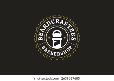 Elegant barbershop logo with a retro design, including decorative elements. Ideal for grooming services and fashion-oriented businesses. Vector illustration