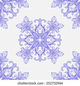 Elegant barocco watercolor seamless lace ornament. Blue pattern 