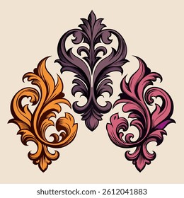 Elegant Baroque Acanthus Flourishes Vector", elegant ornamental flourishes with intricate acanthus leaf motifs, inspired by vintage baroque