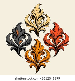 Elegant Baroque Acanthus Flourishes Vector", elegant ornamental flourishes with intricate acanthus leaf motifs, inspired by vintage baroque