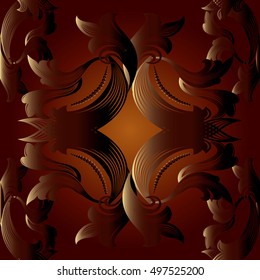 Elegant  baroque damask floral vector seamless pattern background wallpaper illustration with 3d antique flowers,leaves and ornaments.Decor elements with shadows  and highlights.Endless texture