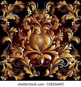 Elegant  baroque damask vintage vector seamless pattern background illustration.with antique floral medieval gold 3d baroque flowers and ornaments.Flowery wallpaper.