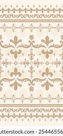 Elegant Baroque Golden Silk Embroidery Rich Border on Cream Background. Opulence Pattern Vector for Luxury Design. Haute Couture Nature weaves Leaves Petals Florals Stripe Vector. Exquisitely texture.