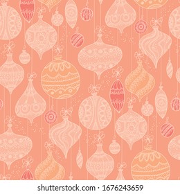 Elegant baroque style pale color xmas seamless pattern for background, wrap, fabric, textile, wrap, surface, web and print design.  Line art Christmas fabric repeatable motif