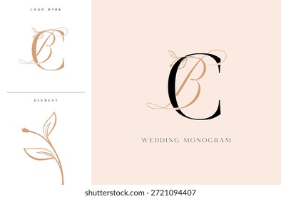 Logotipo elegante del monograma de la boda de BC con los acentos botánicos
