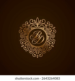 Elegant BD Monogram Logo with Golden Ornamental Frame on Dark Background – Luxury Initial Design