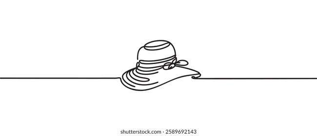 Elegant beach hat for women in one line. Vector illustration.