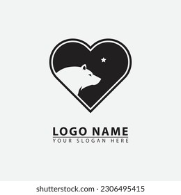 elegant bear heart logo icon. graphic design vector illustration in flat art style.