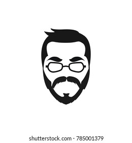Elegant bearded man face in sunglasses. hipster character. Fashion silhouette, avatar, emblem, logo with moustached man for barbershop design.  eps 10 eps 8