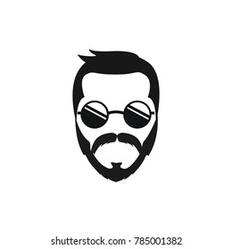 Elegant bearded man face in sunglasses. hipster character. Fashion silhouette, avatar, emblem, logo with moustached man for barbershop design.  eps 10 eps 8