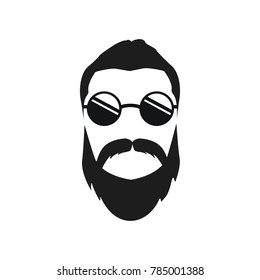 Elegant bearded man face in sunglasses. hipster character. Fashion silhouette, avatar, emblem, logo with moustached man for barbershop design.  eps 10 eps 8