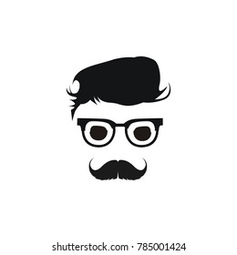 Elegant bearded man face in sunglasses. hipster character. Fashion silhouette, avatar, emblem, logo with moustached man for barbershop design.  eps 10 eps 8