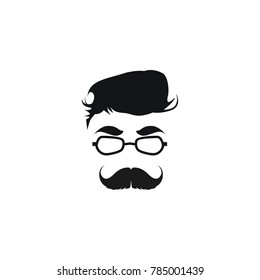 Elegant bearded man face in sunglasses. hipster character. Fashion silhouette, avatar, emblem, logo with moustached man for barbershop design.  eps 10 eps 8