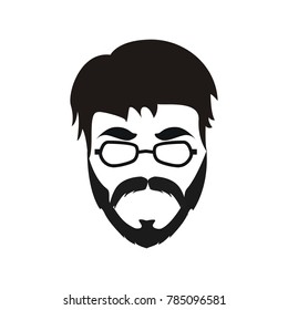 Elegant bearded man face in sunglasses. hipster character. Fashion silhouette, avatar, emblem, logo with moustached man for barbershop design.  eps 10 eps 8