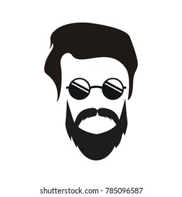 Elegant bearded man face in sunglasses. hipster character. Fashion silhouette, avatar, emblem, logo with moustached man for barbershop design.  eps 10 eps 8