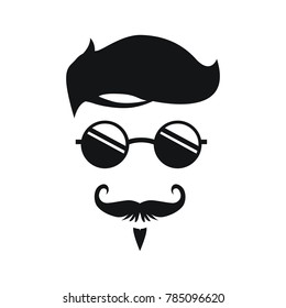 Elegant bearded man face in sunglasses. hipster character. Fashion silhouette, avatar, emblem, logo with moustached man for barbershop design.  eps 10 eps 8