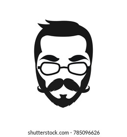 Elegant bearded man face in sunglasses. hipster character. Fashion silhouette, avatar, emblem, logo with moustached man for barbershop design.  eps 10 eps 8