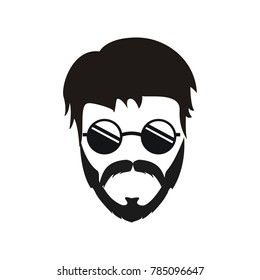 Elegant bearded man face in sunglasses. hipster character. Fashion silhouette, avatar, emblem, logo with moustached man for barbershop design.  eps 10 eps 8