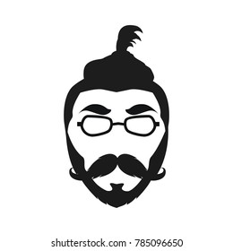 Elegant bearded man face in sunglasses. hipster character. Fashion silhouette, avatar, emblem, logo with moustached man for barbershop design.  eps 10 eps 8