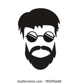 Elegant bearded man face in sunglasses. hipster character. Fashion silhouette, avatar, emblem, logo with moustached man for barbershop design.  eps 10 eps 8