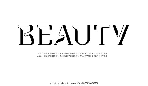 Elegant beautiful alphabet serif font, classic lettering perfect for logotypes, invitations, or design, set including two sets of differently letters and numbers, vector illustration 10EPS