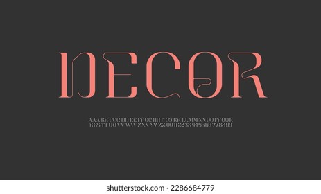 Elegant beautiful alphabet serif font, classic lettering perfect for logotypes, invitations, or design, set including two sets of differently letters and numbers, vector illustration 10EPS